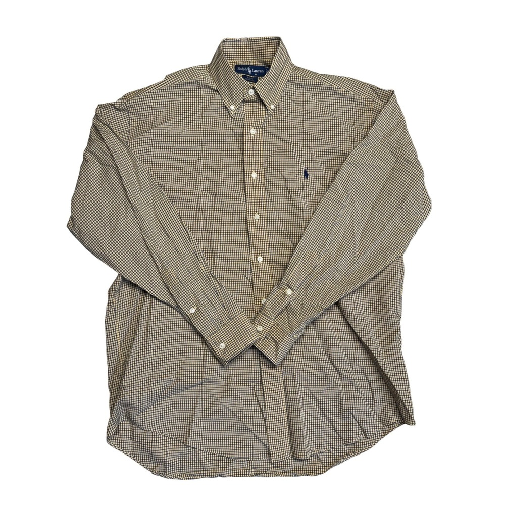 Ralph Lauren Blake Mens Medium Yellow Navy Check Cotton Button Down Shirt‎